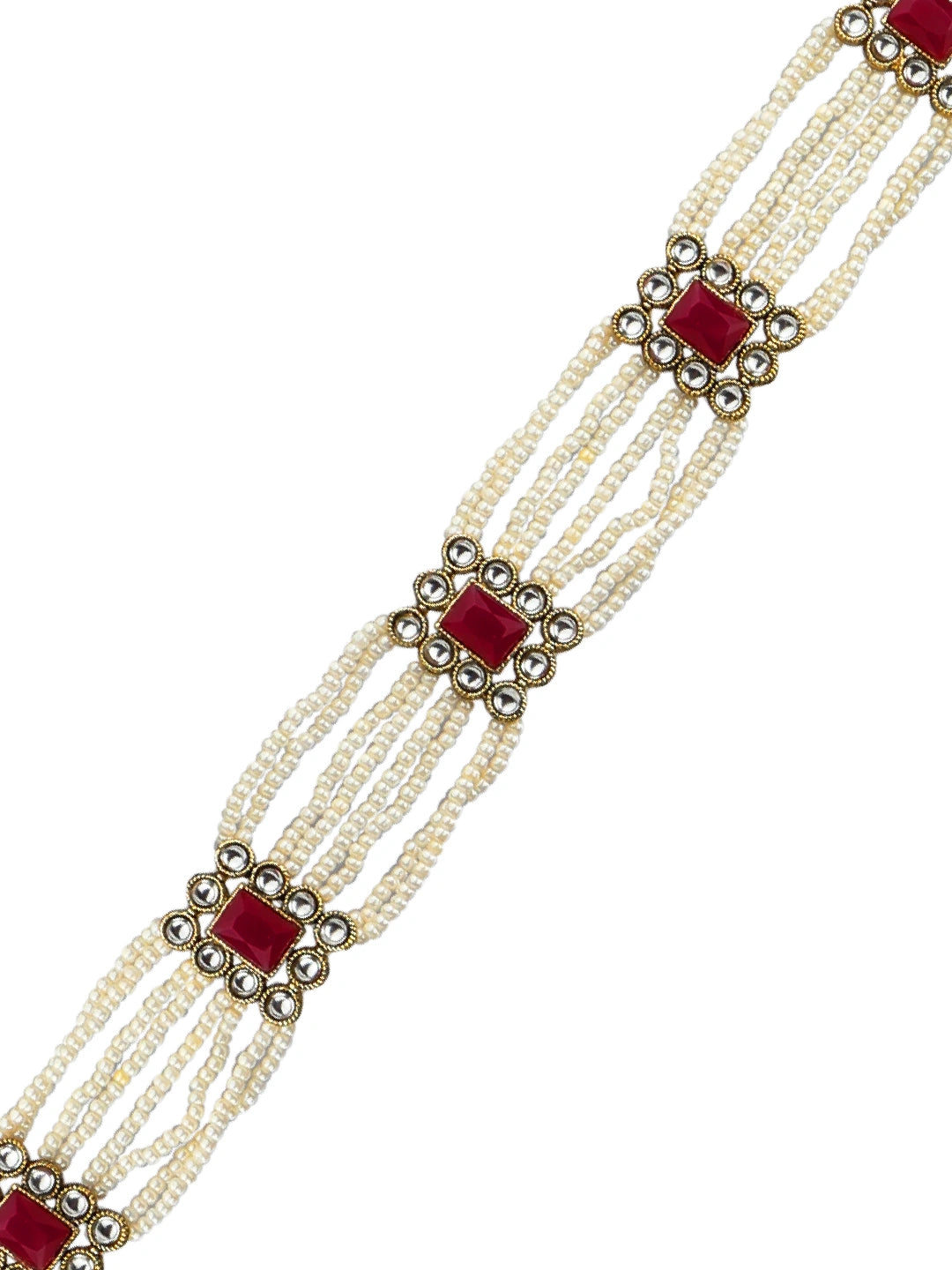 Pearl Multistrand Kundan Ruby Stone Mathapatti Sheeshphool