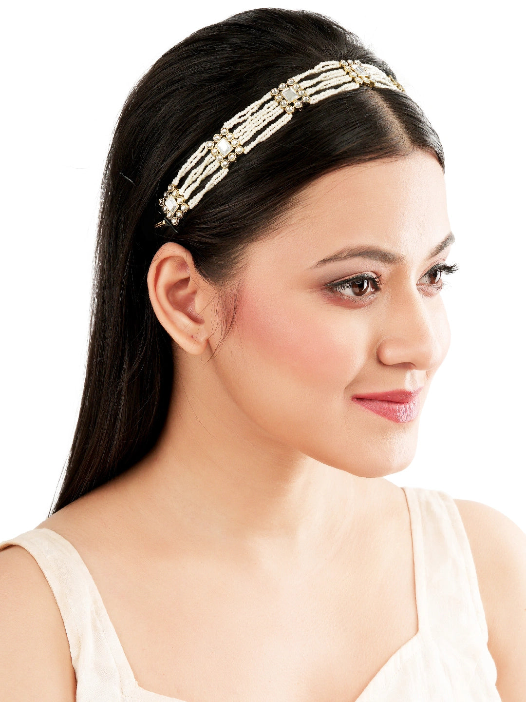 Pearl Multistrand White Kundan Mathapatti Sheeshphool