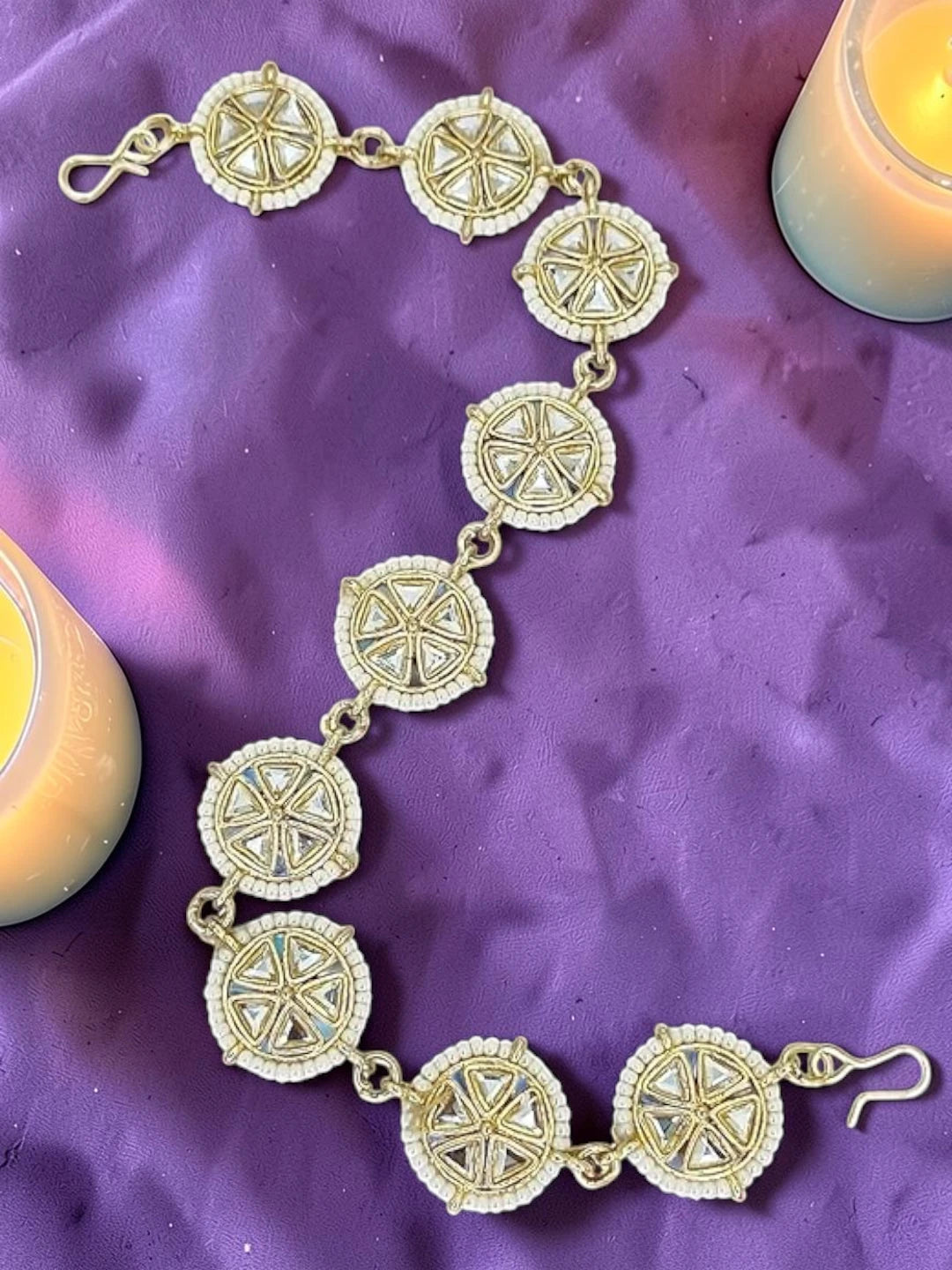 Gold Plated Stone Studded Circle Shape Matha Patti For Women and Girls