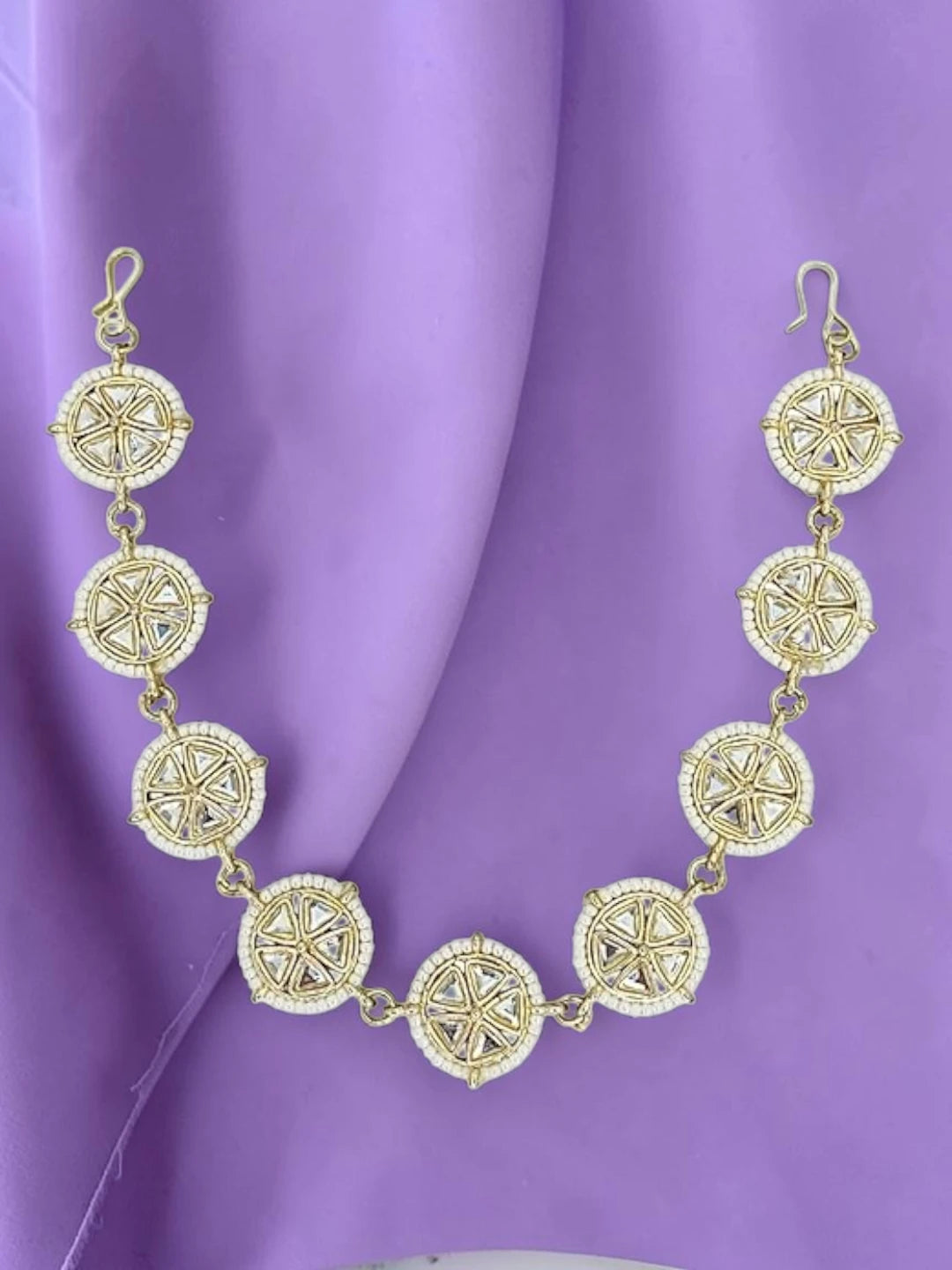 Gold Plated Stone Studded Circle Shape Matha Patti For Women and Girls