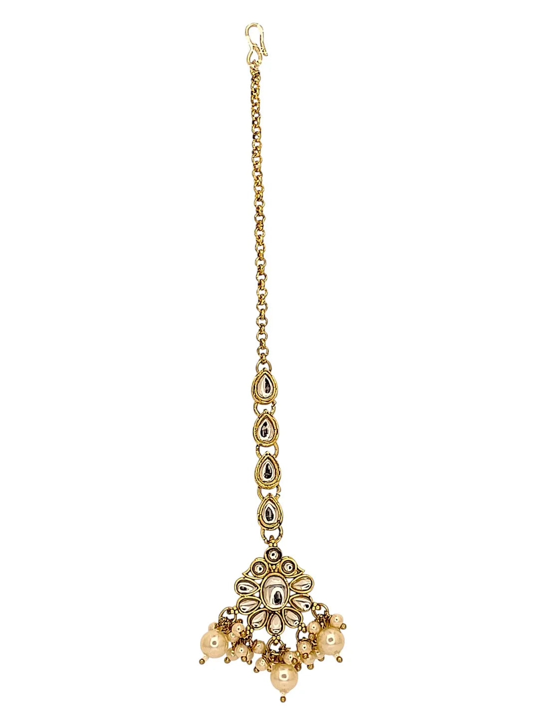 Gold-Plated Artificial Stones and Kundan Studded Maang Tikka Head Jewellery