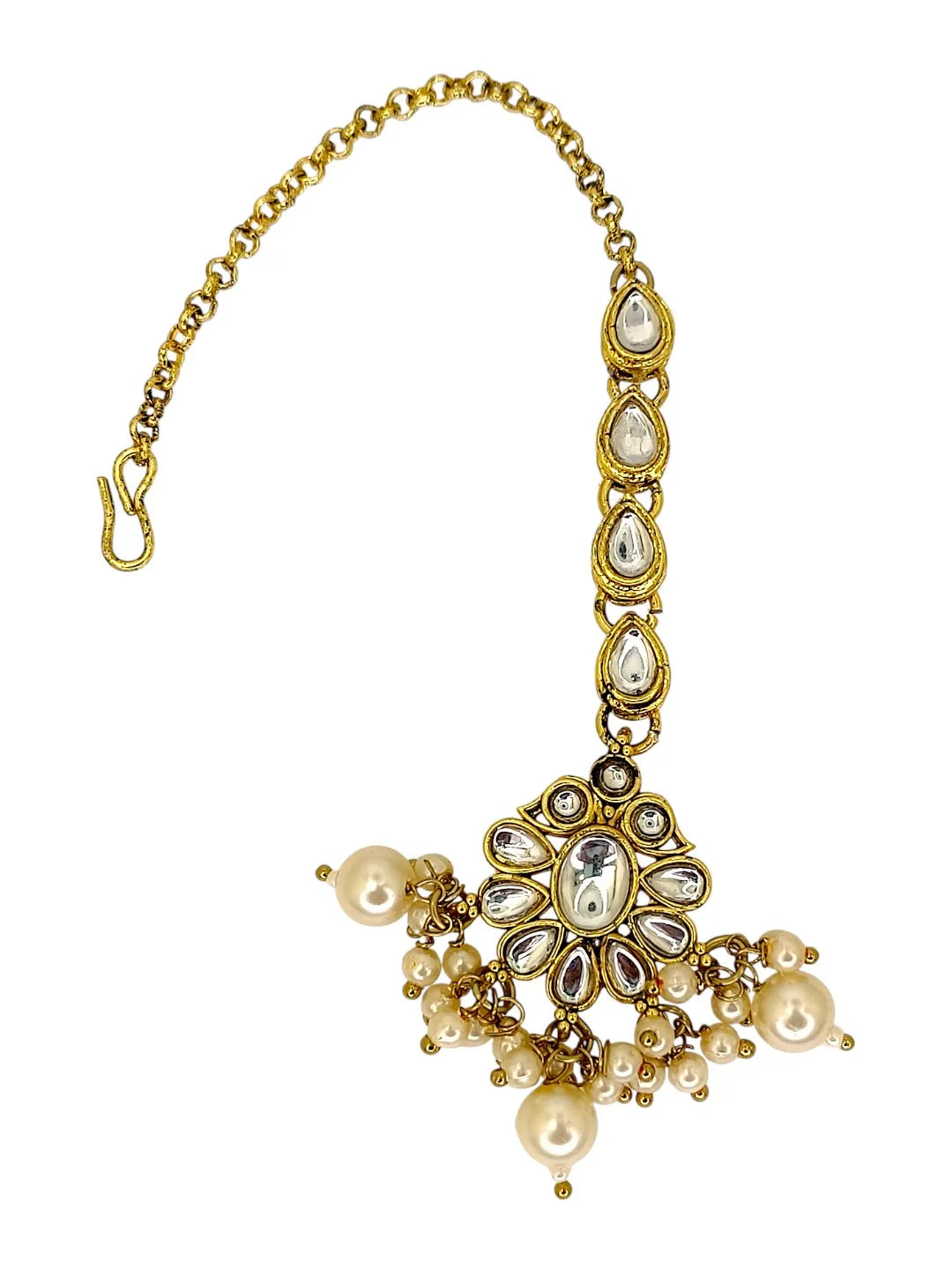 Gold-Plated Artificial Stones and Kundan Studded Maang Tikka Head Jewellery