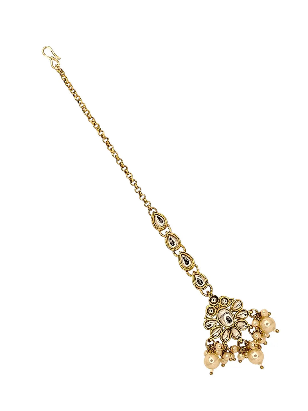 Gold-Plated Artificial Stones and Kundan Studded Maang Tikka Head Jewellery