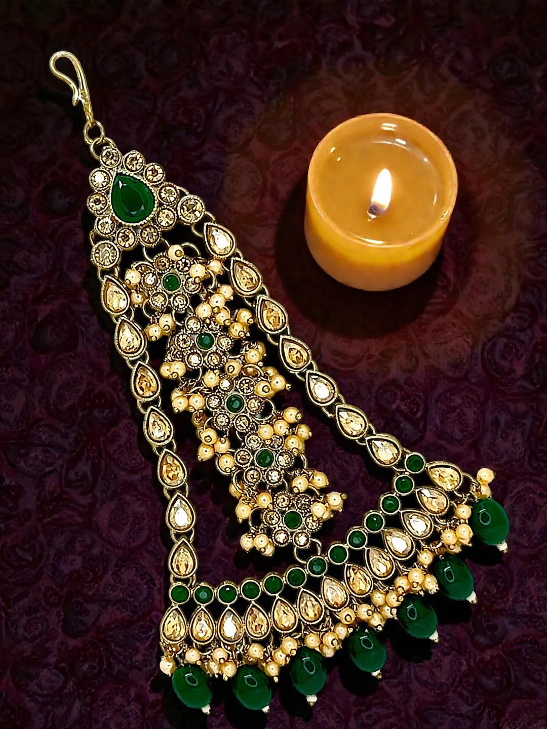 Gold-Plated Artificial Stones Jhumar Passa Head Jewellery