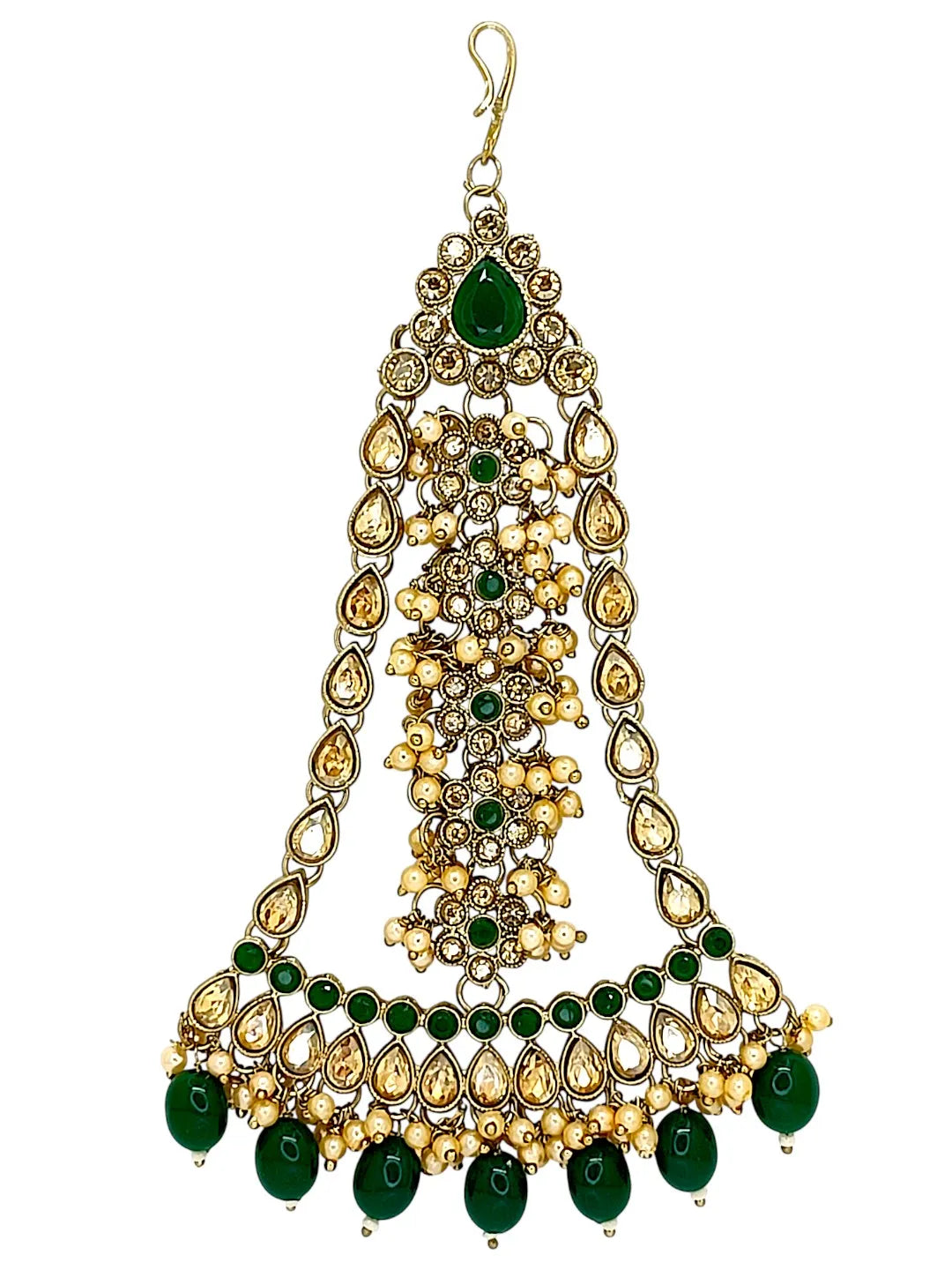 Gold-Plated Artificial Stones Jhumar Passa Head Jewellery