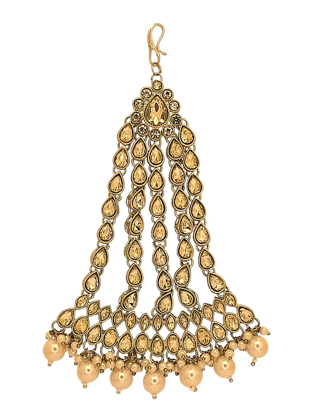 Gold-Plated Artificial Stones and Beads Studded Jhumar Passa Head Jewellery