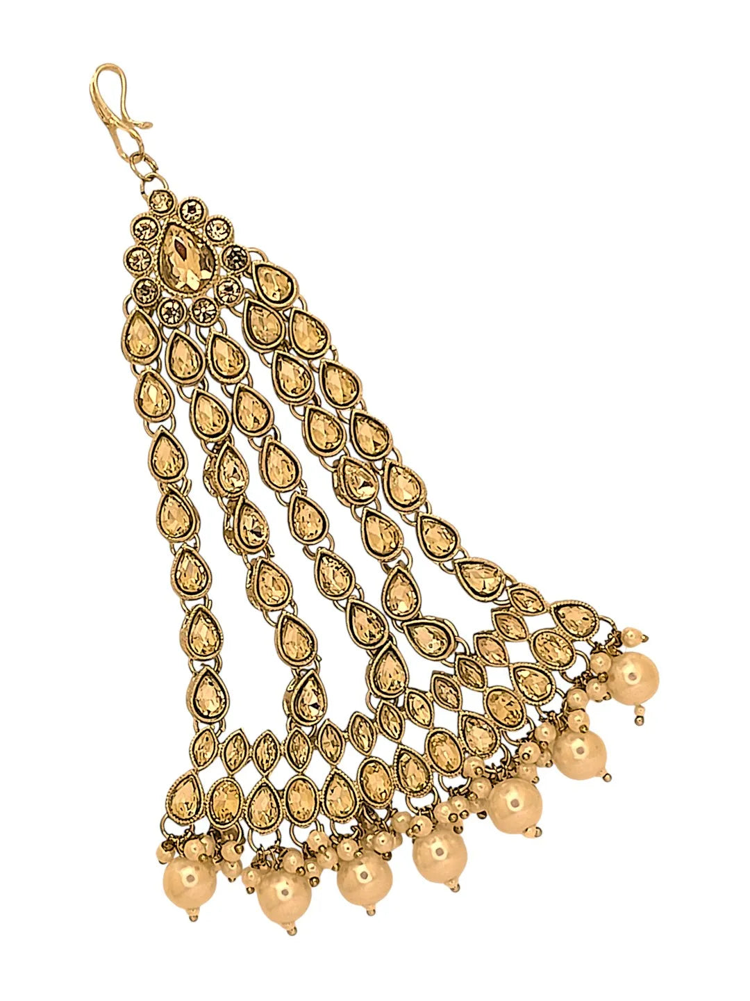 Gold-Plated Artificial Stones and Beads Studded Jhumar Passa Head Jewellery