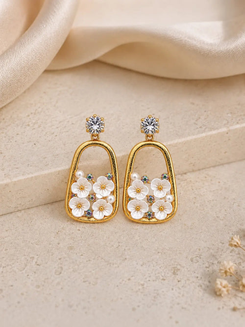 Floral Bouquet Gold-Tone Drop Earrings