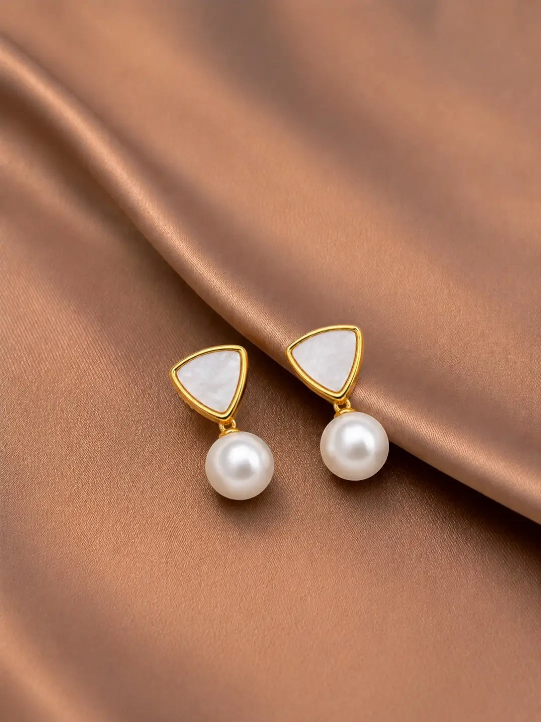 Geometric Gold-Tone Pearl Drop Earrings