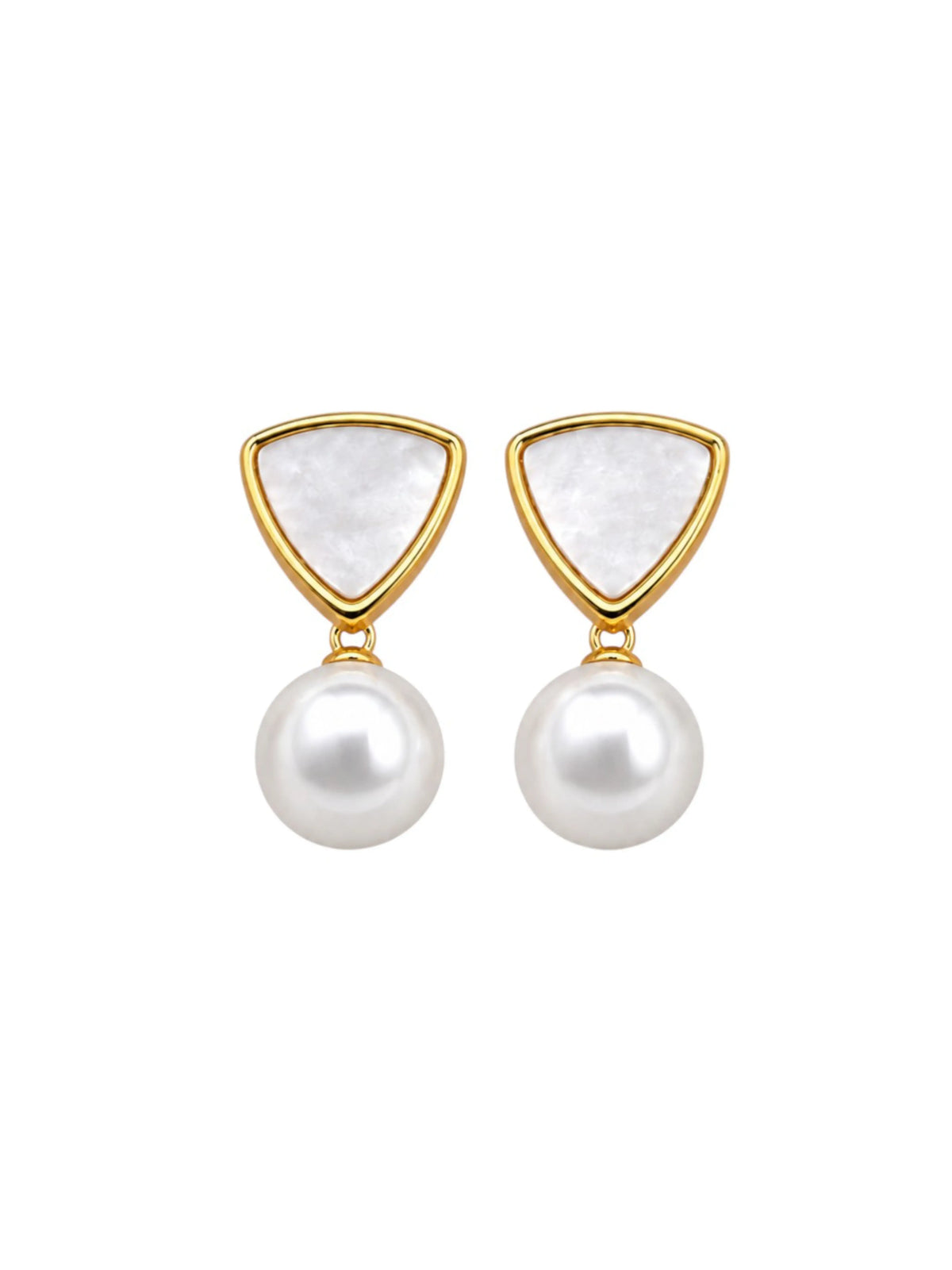 Geometric Gold-Tone Pearl Drop Earrings