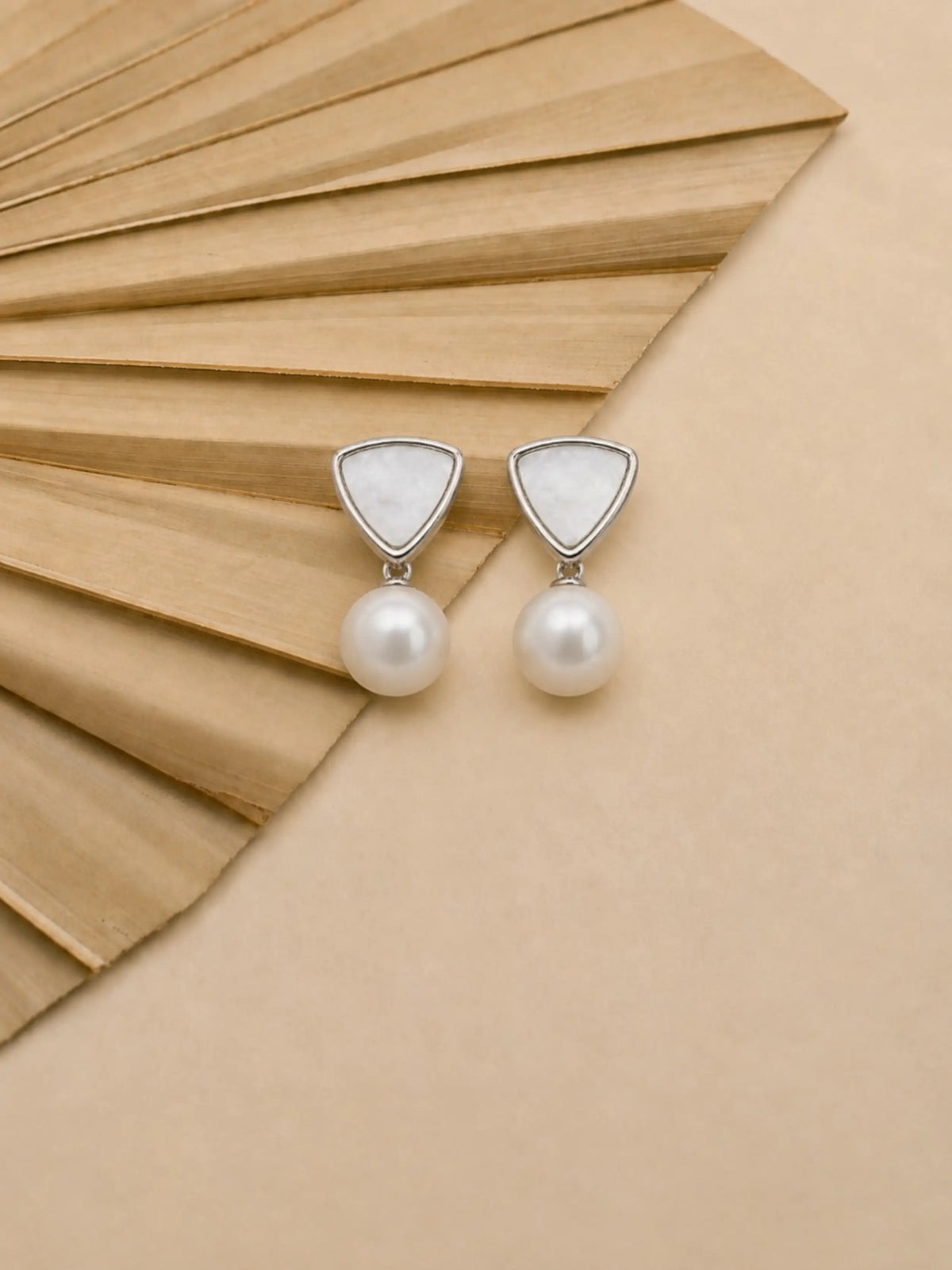 Geometric Silver-Tone Pearl Drop Earrings