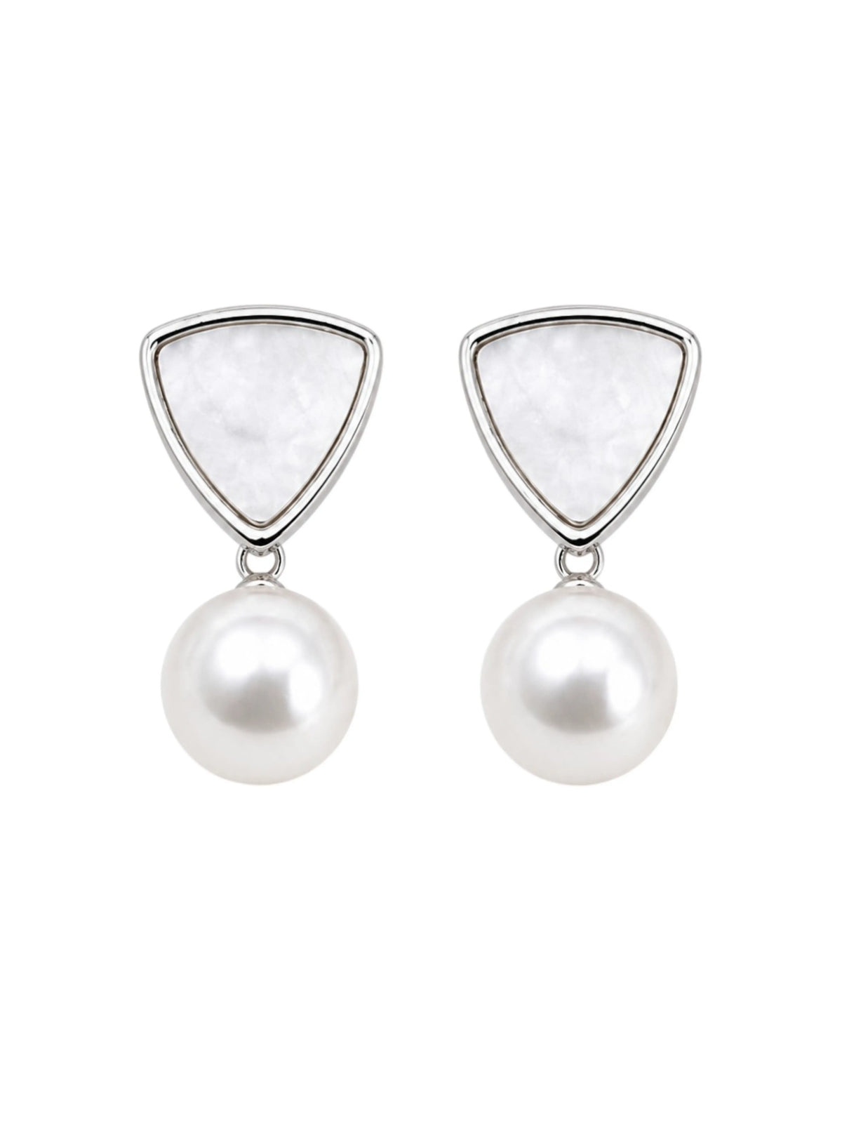 Geometric Silver-Tone Pearl Drop Earrings