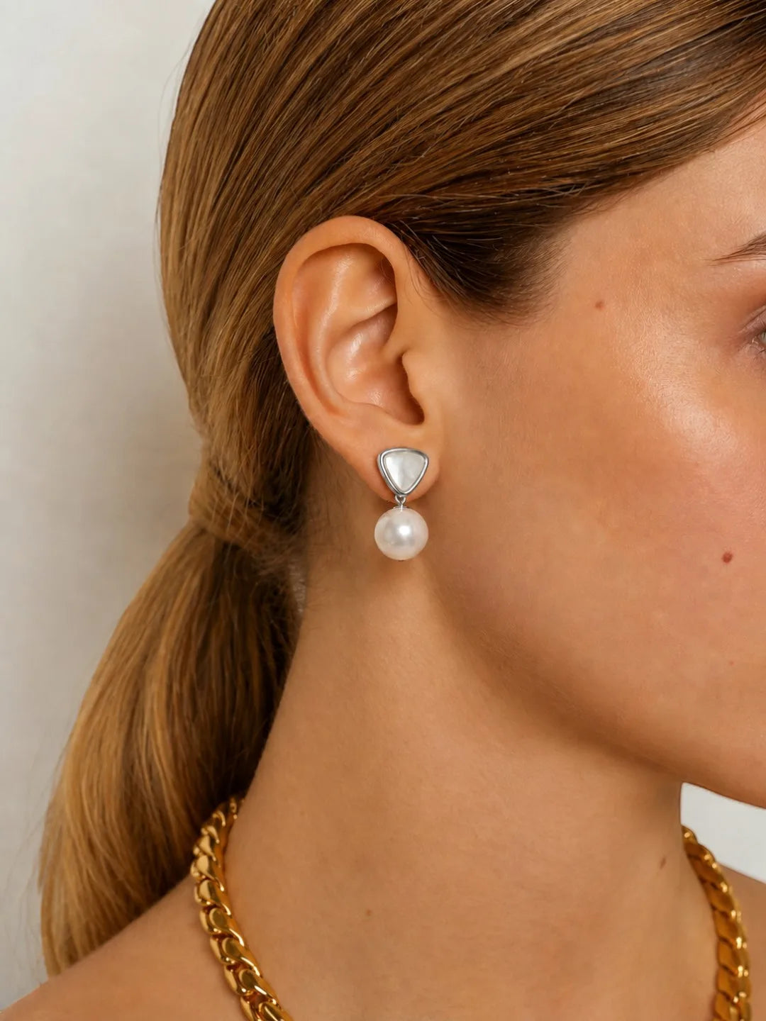 Geometric Silver-Tone Pearl Drop Earrings