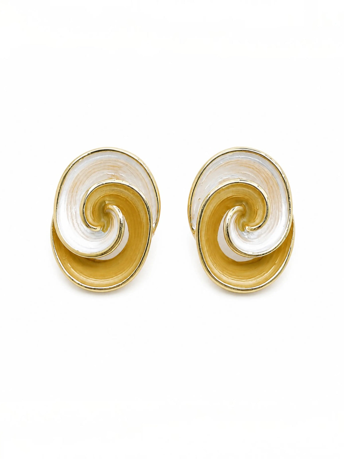 Anti-Tarnish Chic Gold & White Spiral Design Statement Stud Earrings
