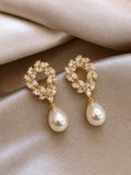 Anti-Tarnish Korean CZ Leaf Wreath & Pearl Drop Statement Earrings