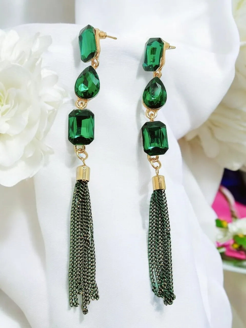 Women Green Tassel Earring