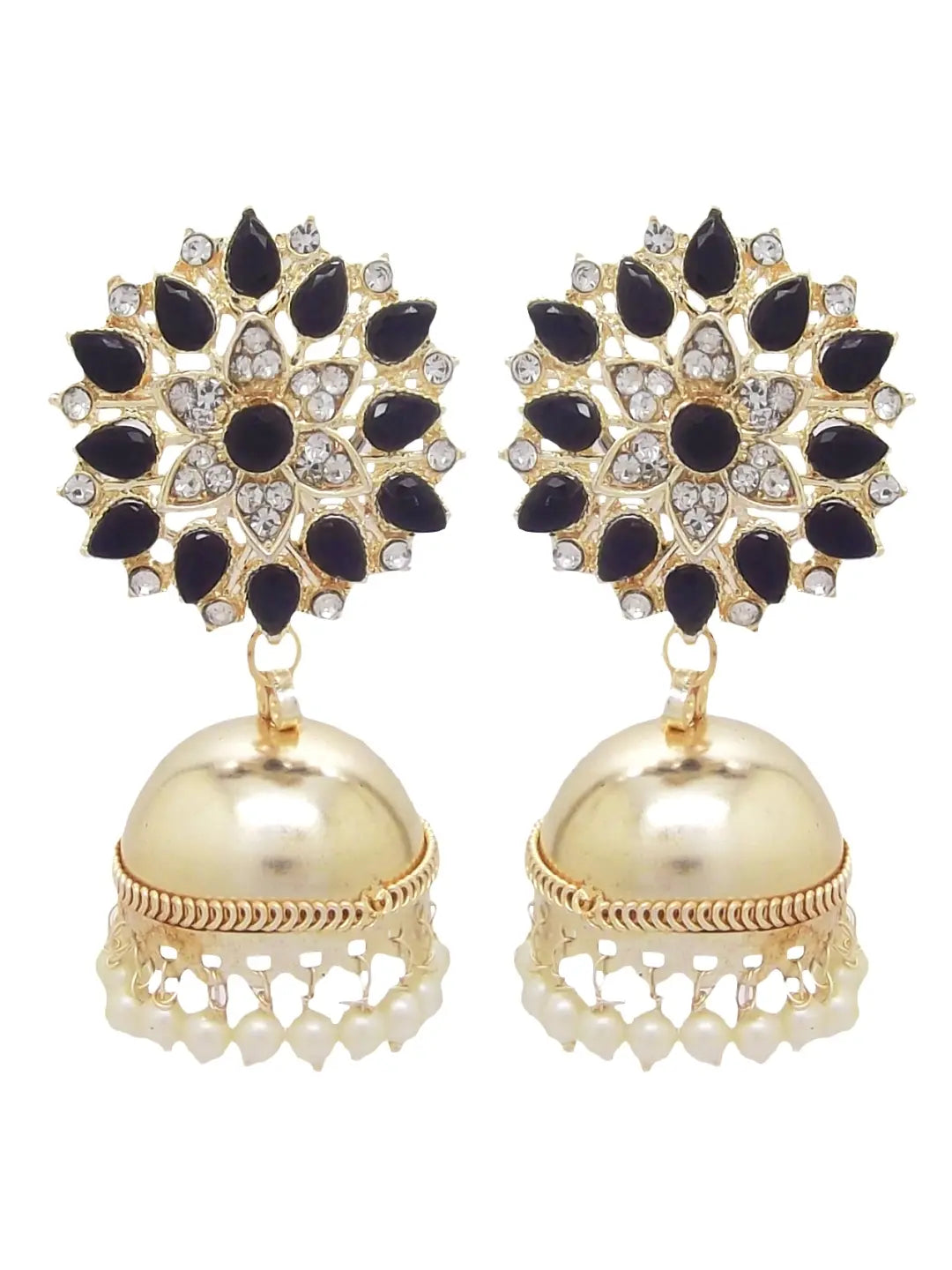 Black Kundan Floral Earrings