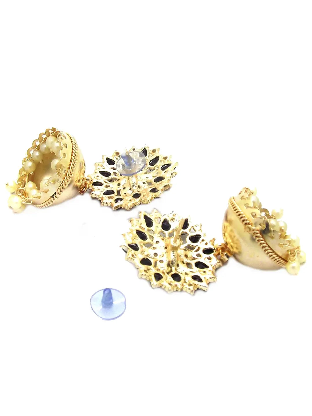 Black Kundan Floral Earrings