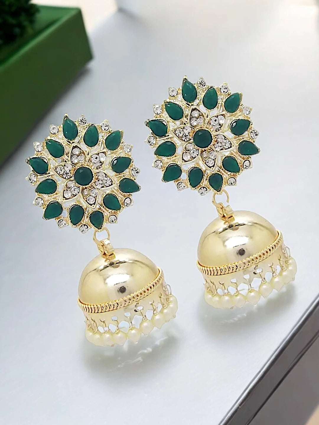 Green Kundan Floral Earrings