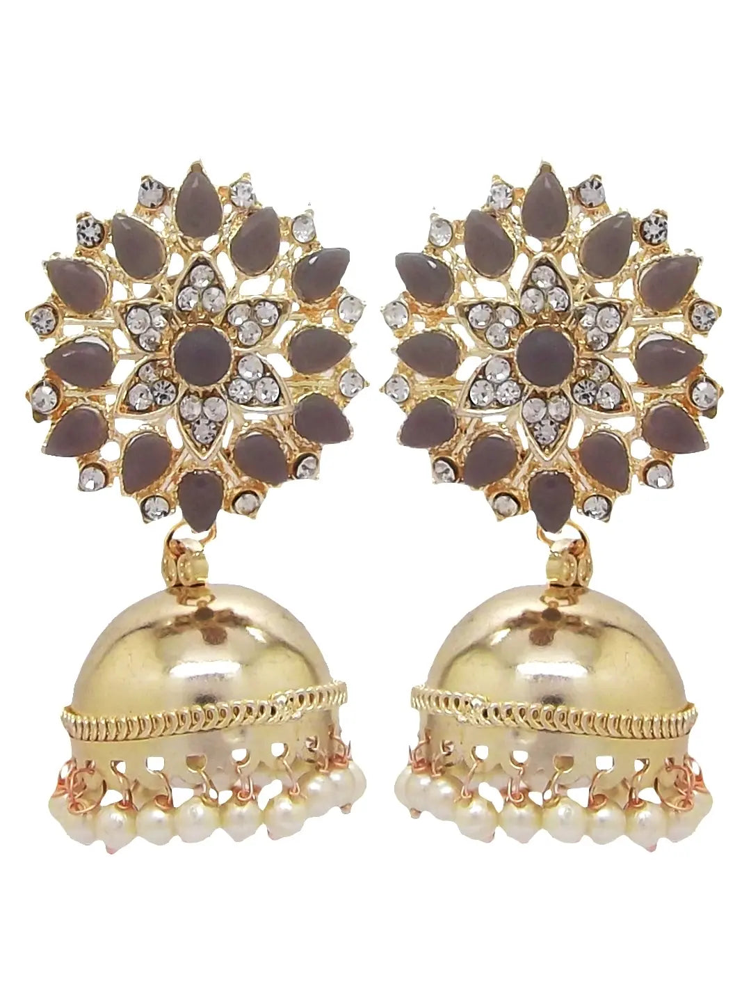 Grey Kundan Floral Earrings