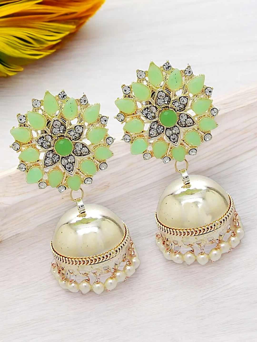 Light Green Kundan Floral Earrings