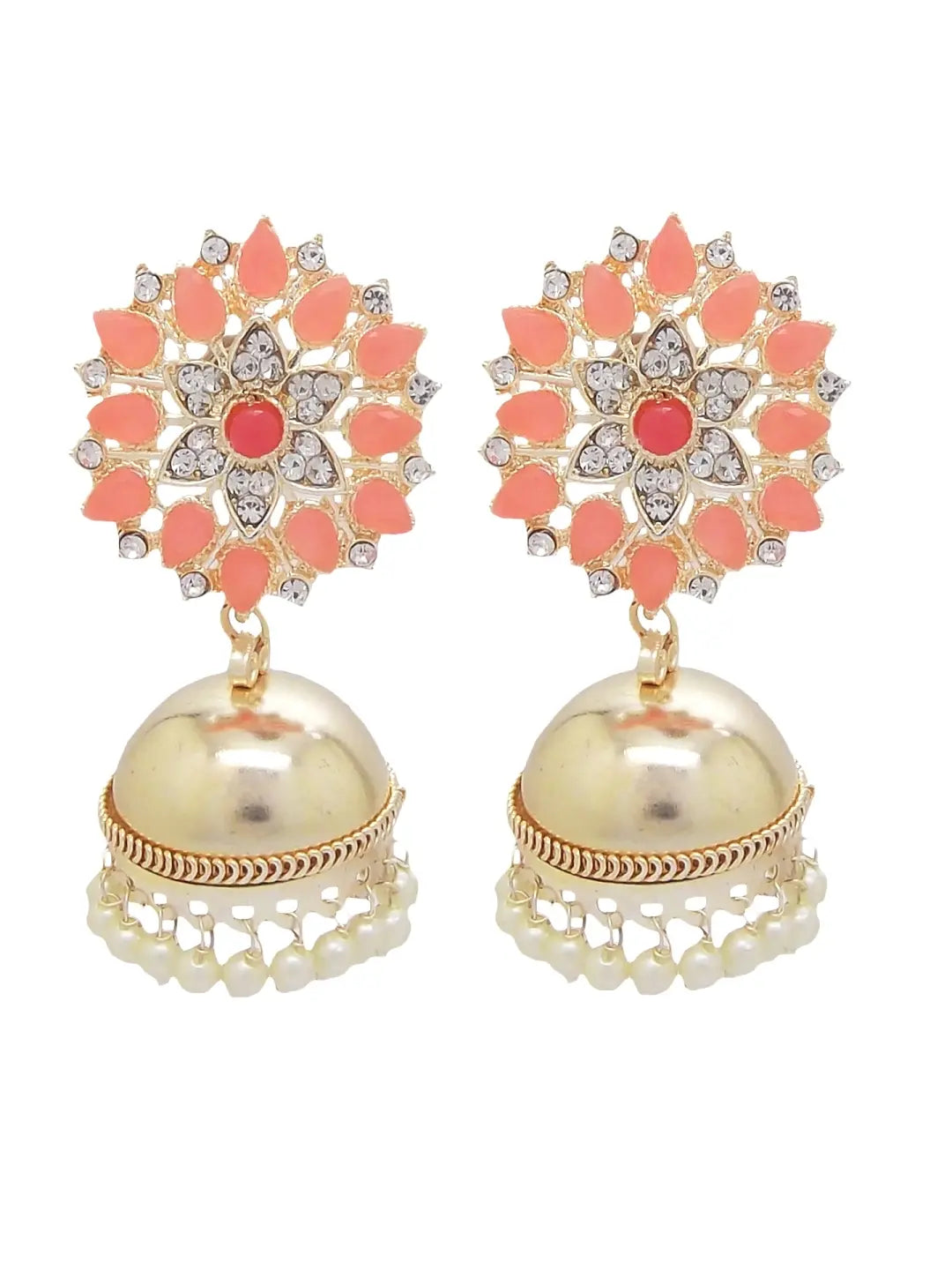 Peach Kundan Floral Earrings