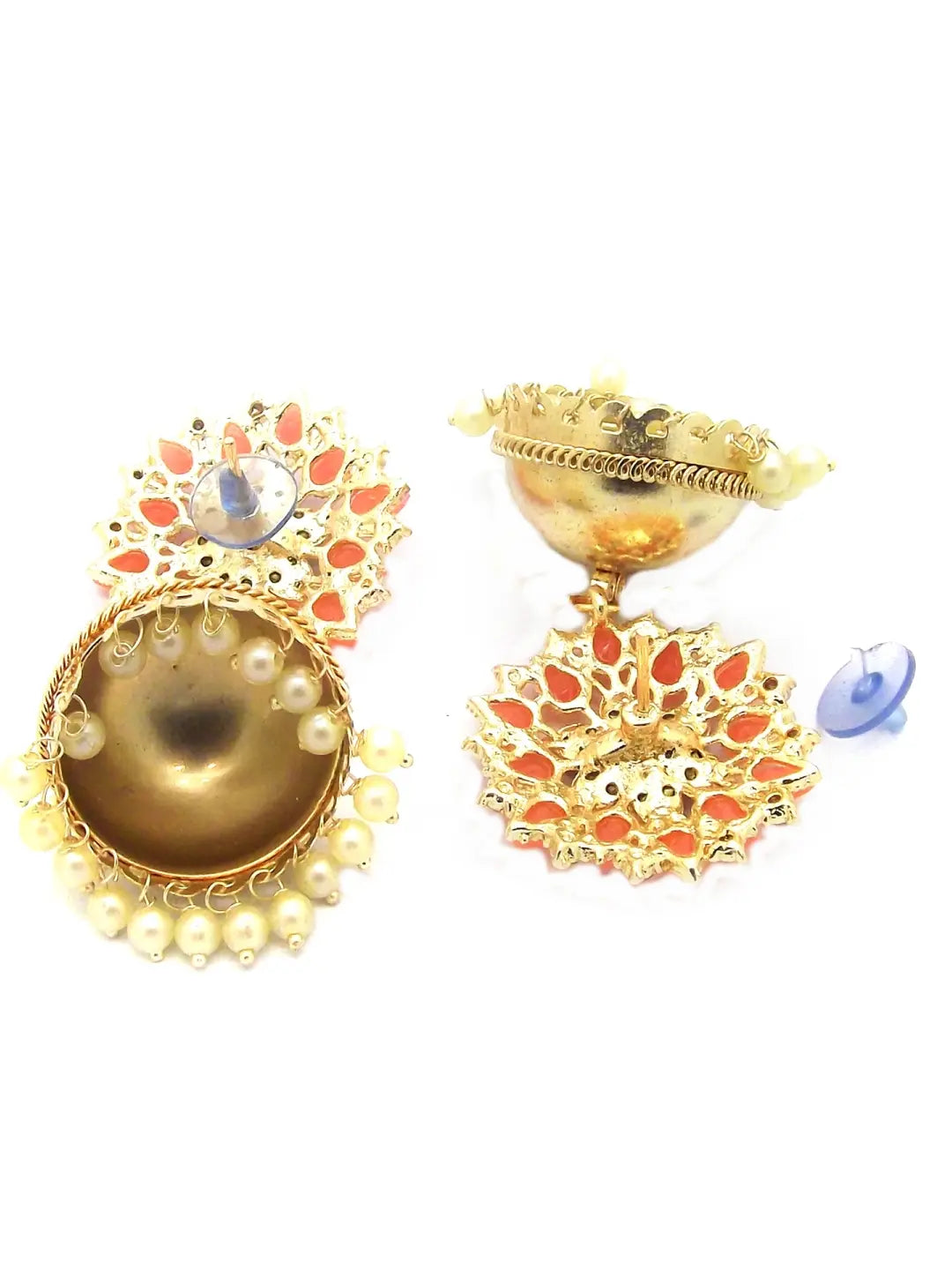 Peach Kundan Floral Earrings