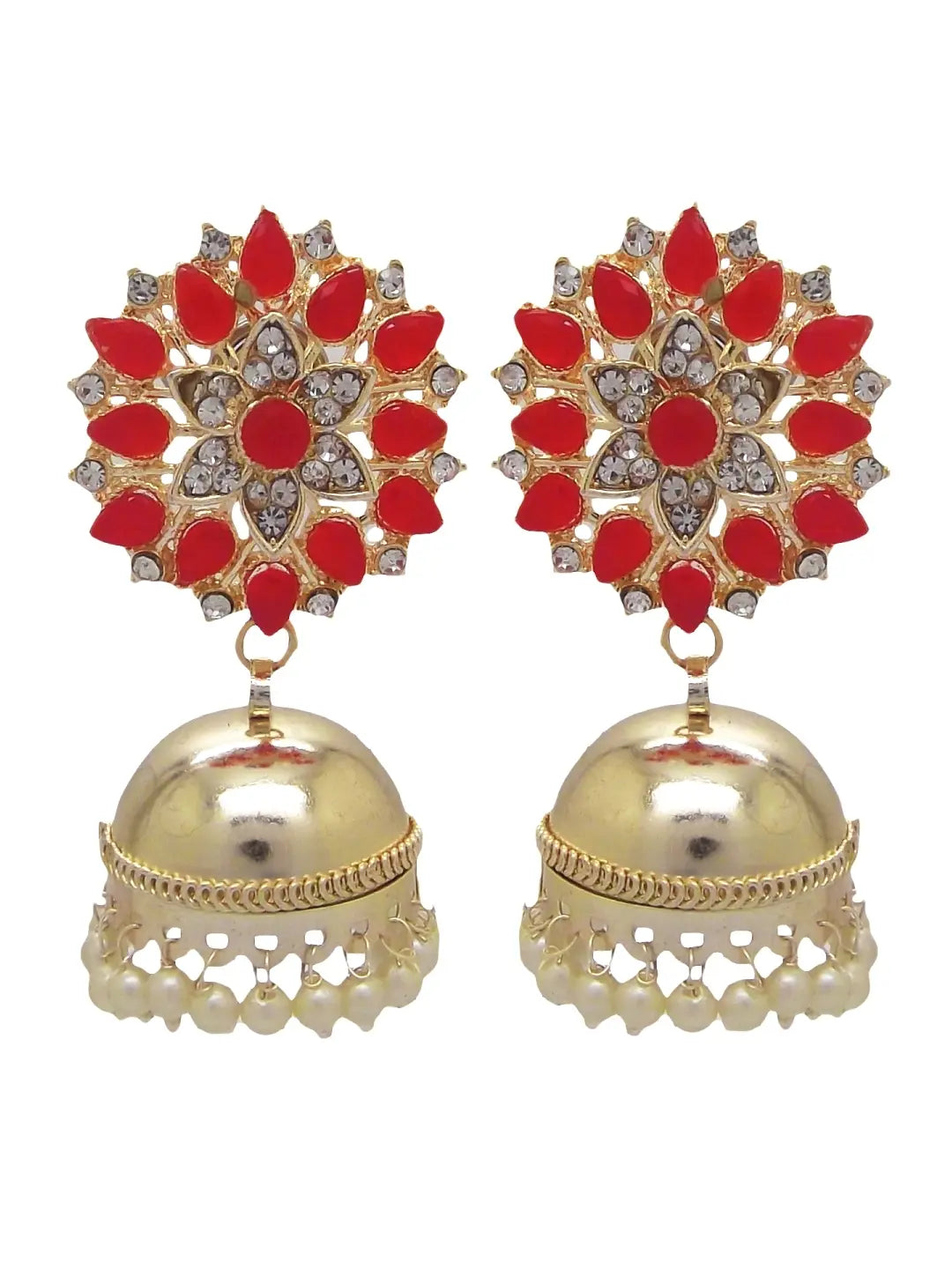 Red Kundan Floral Earrings
