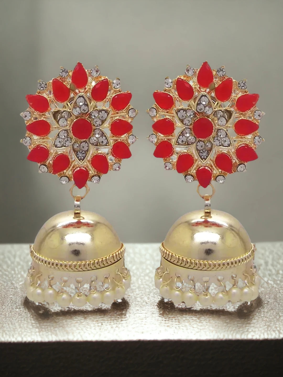 Red Kundan Floral Earrings