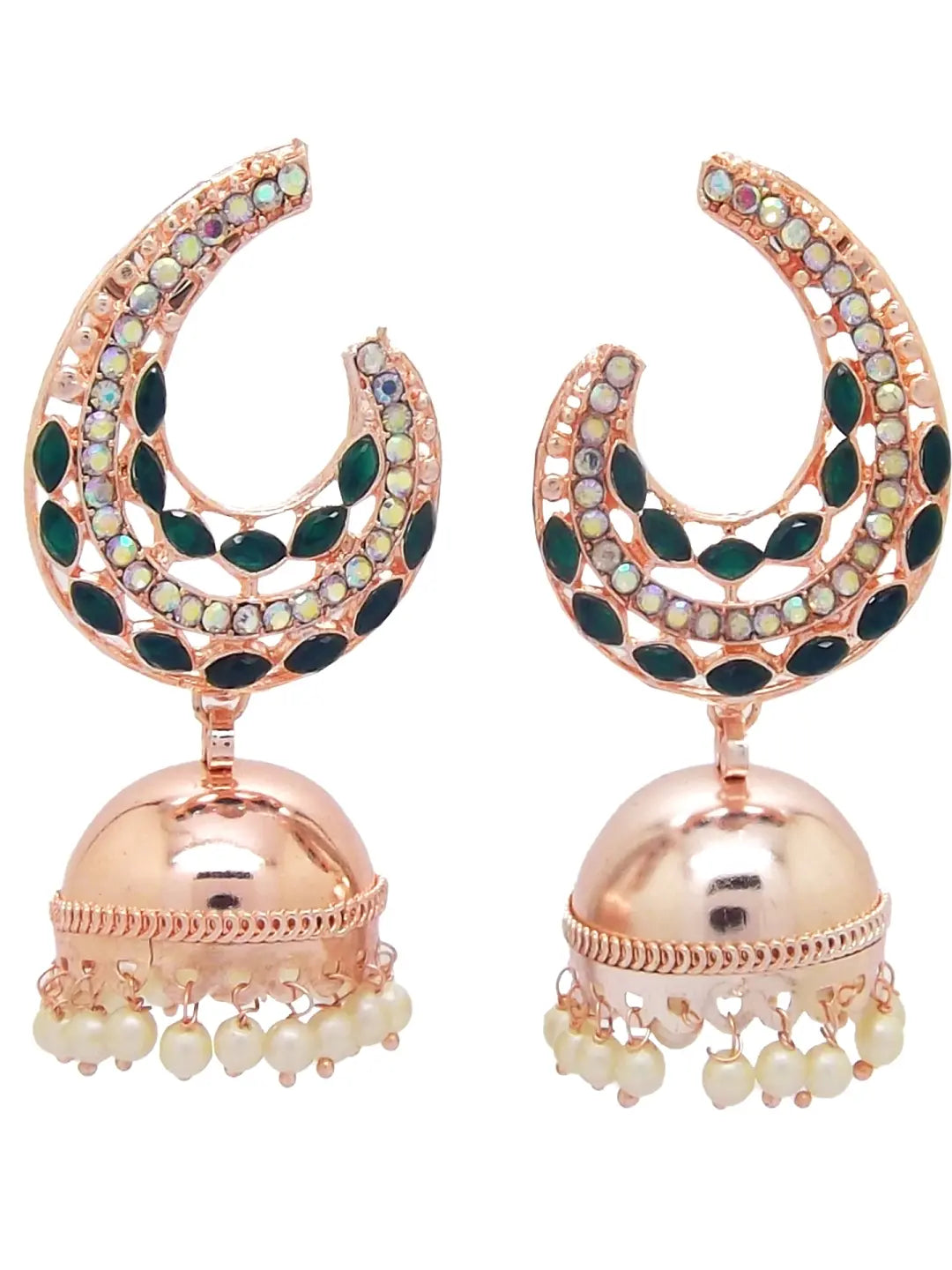 Dark Green Kundan Jhumka Earrings