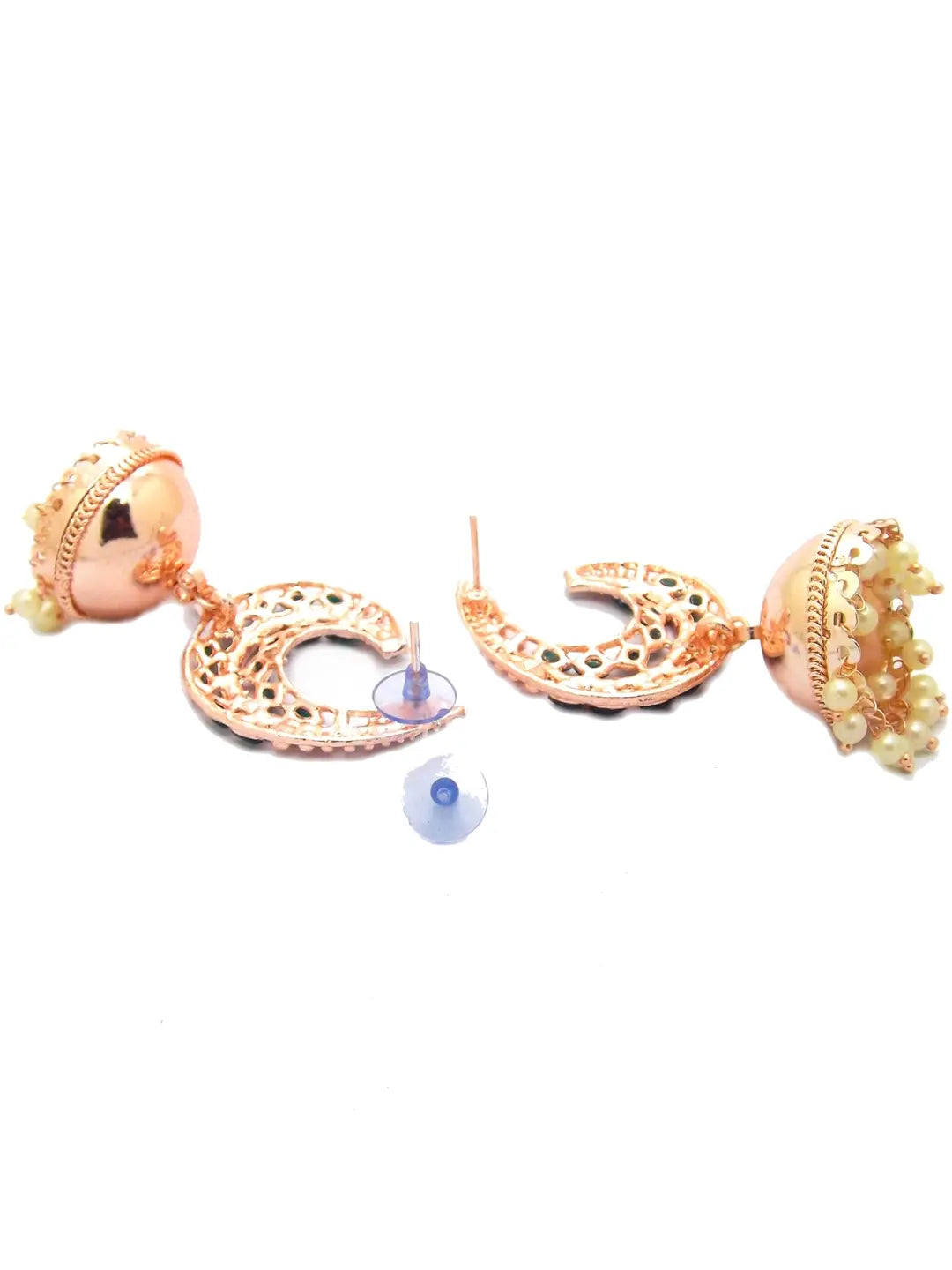 Dark Green Kundan Jhumka Earrings