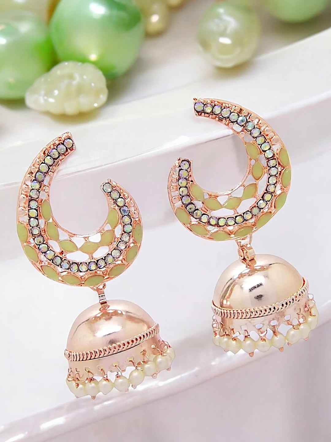Light Green Kundan Jhumka Earrings