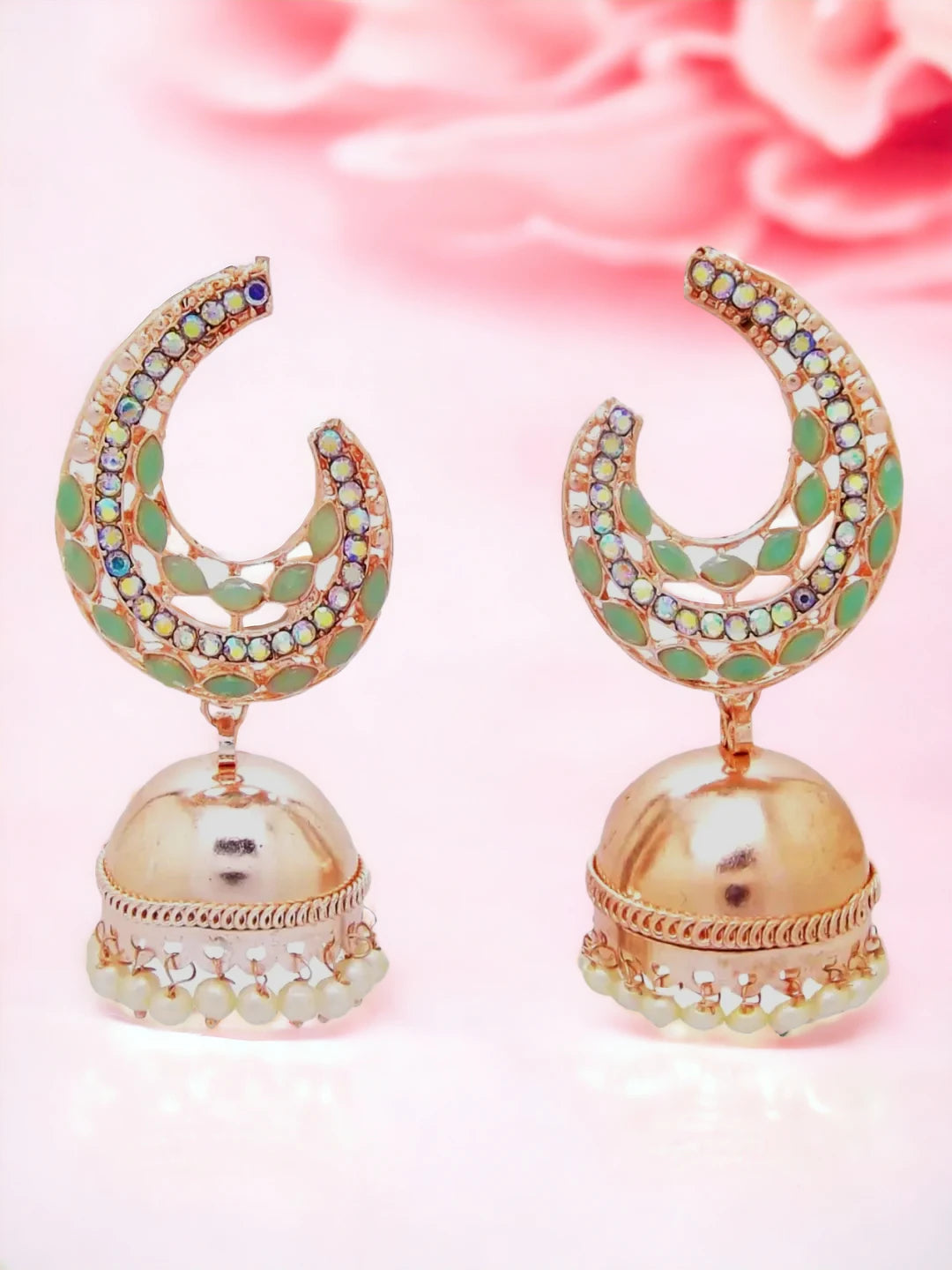 Parrot Green Kundan Jhumka Earrings