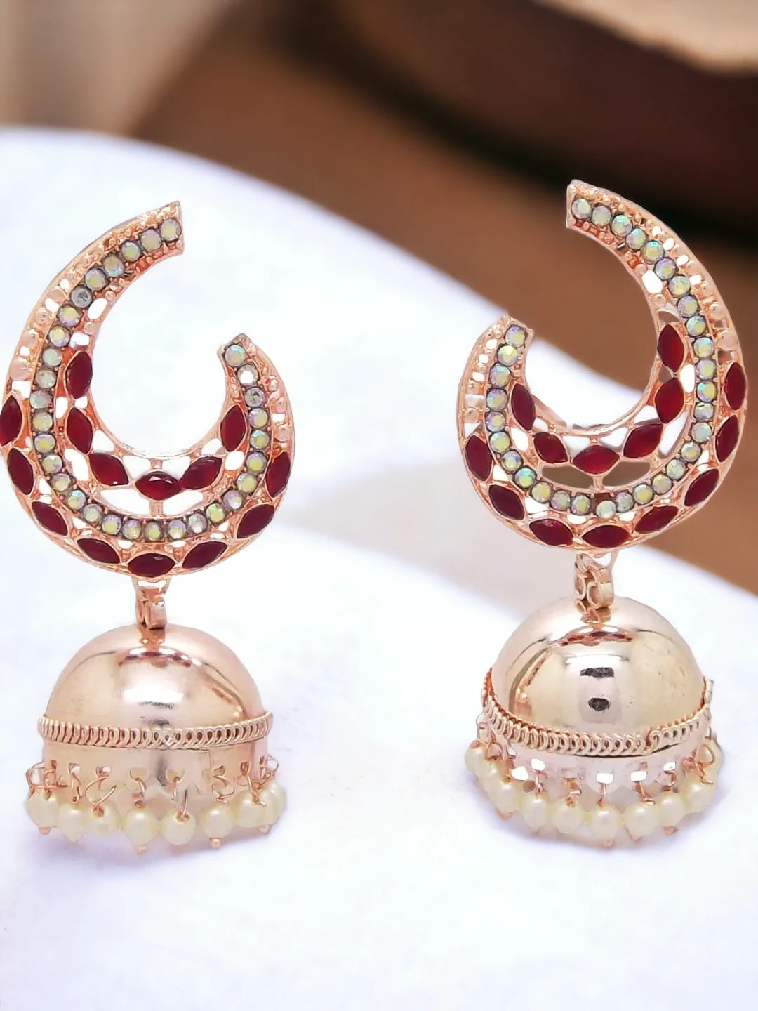 Maroon Kundan Jhumka Earrings