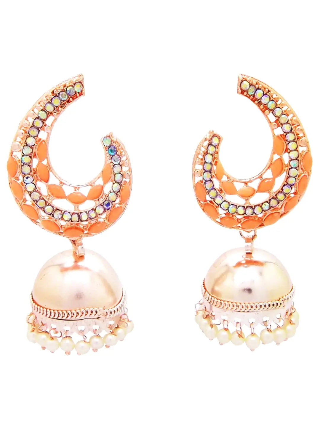 Peach Kundan Jhumka Earrings