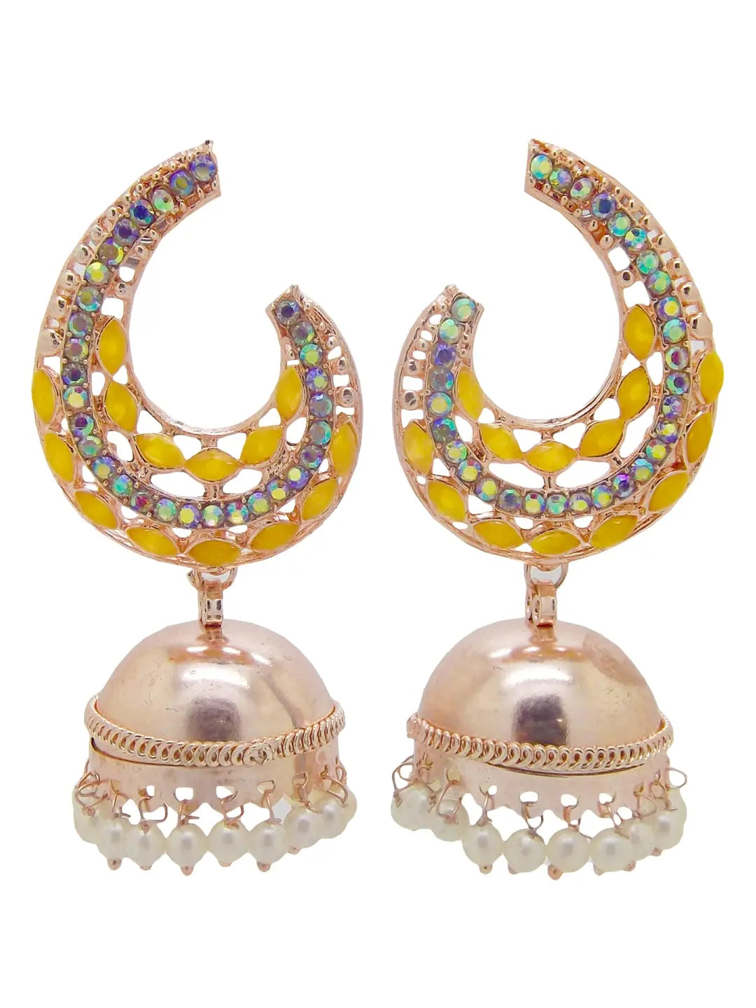 Yellow Kundan Jhumka Earrings