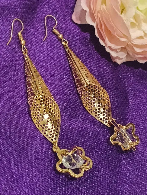 Gold-Plated Contemporary Floral Drop Earrings