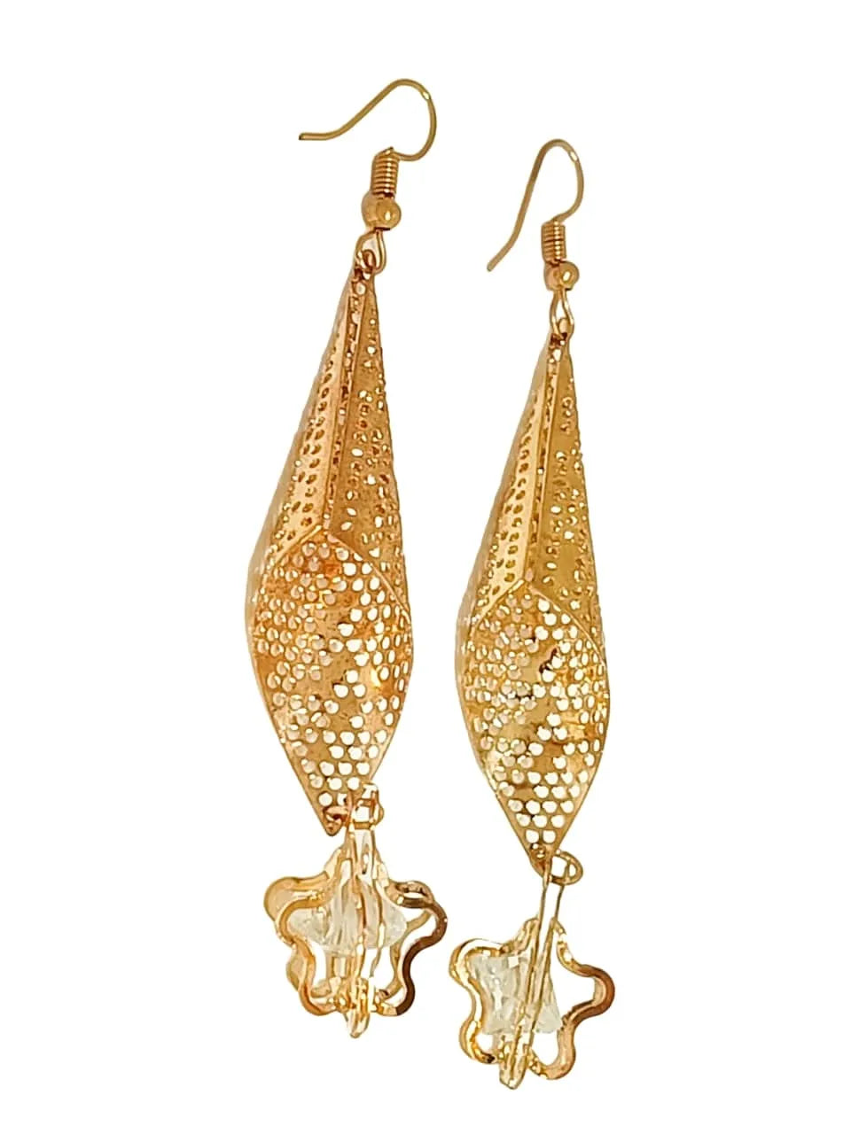Gold-Plated Contemporary Floral Drop Earrings