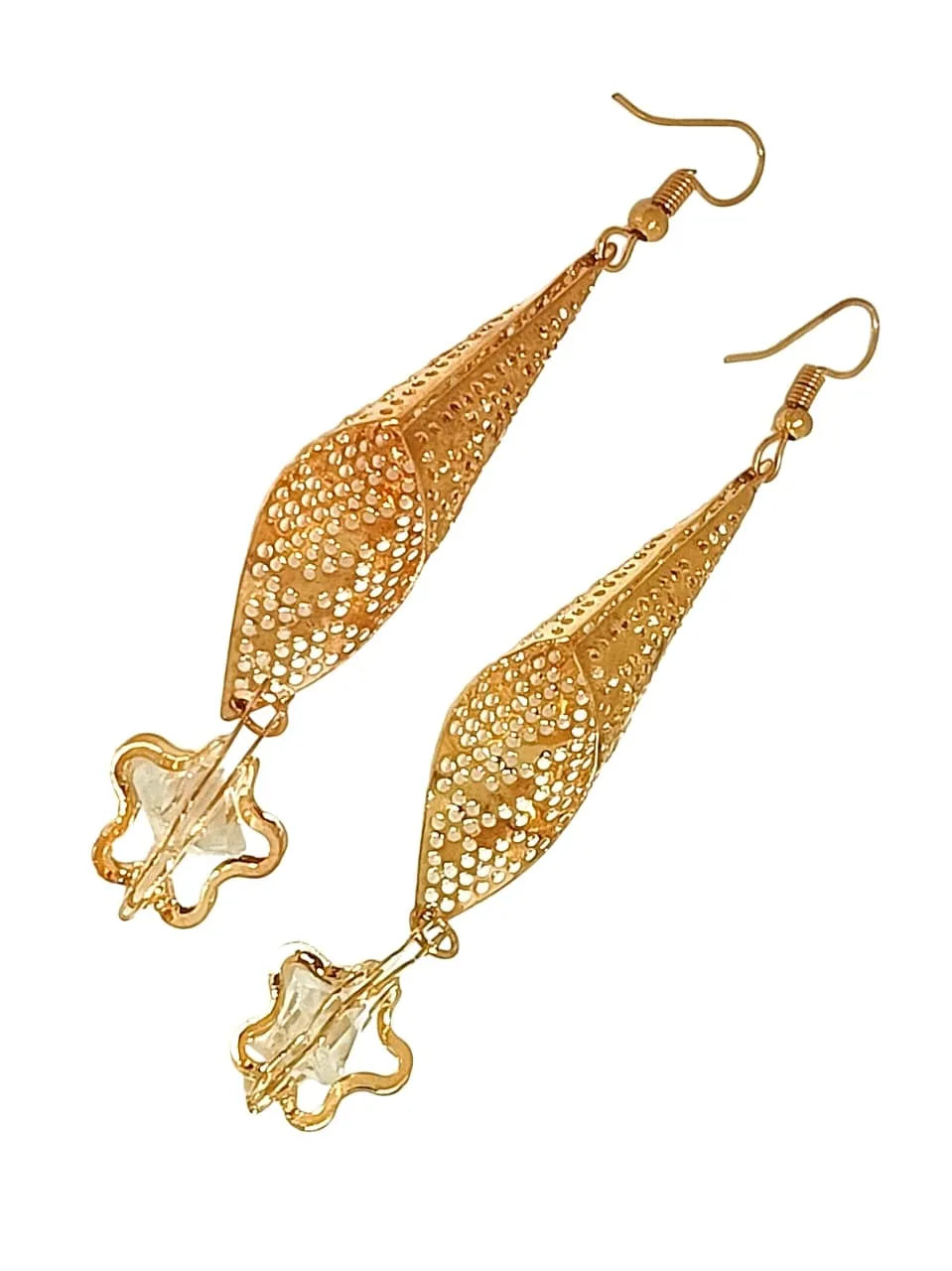 Gold-Plated Contemporary Floral Drop Earrings