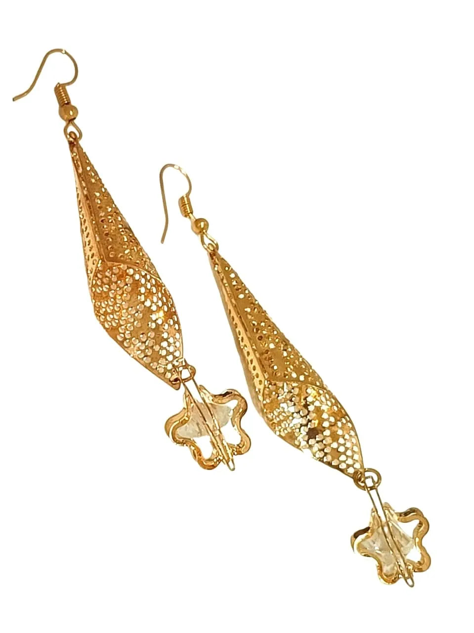 Gold-Plated Contemporary Floral Drop Earrings