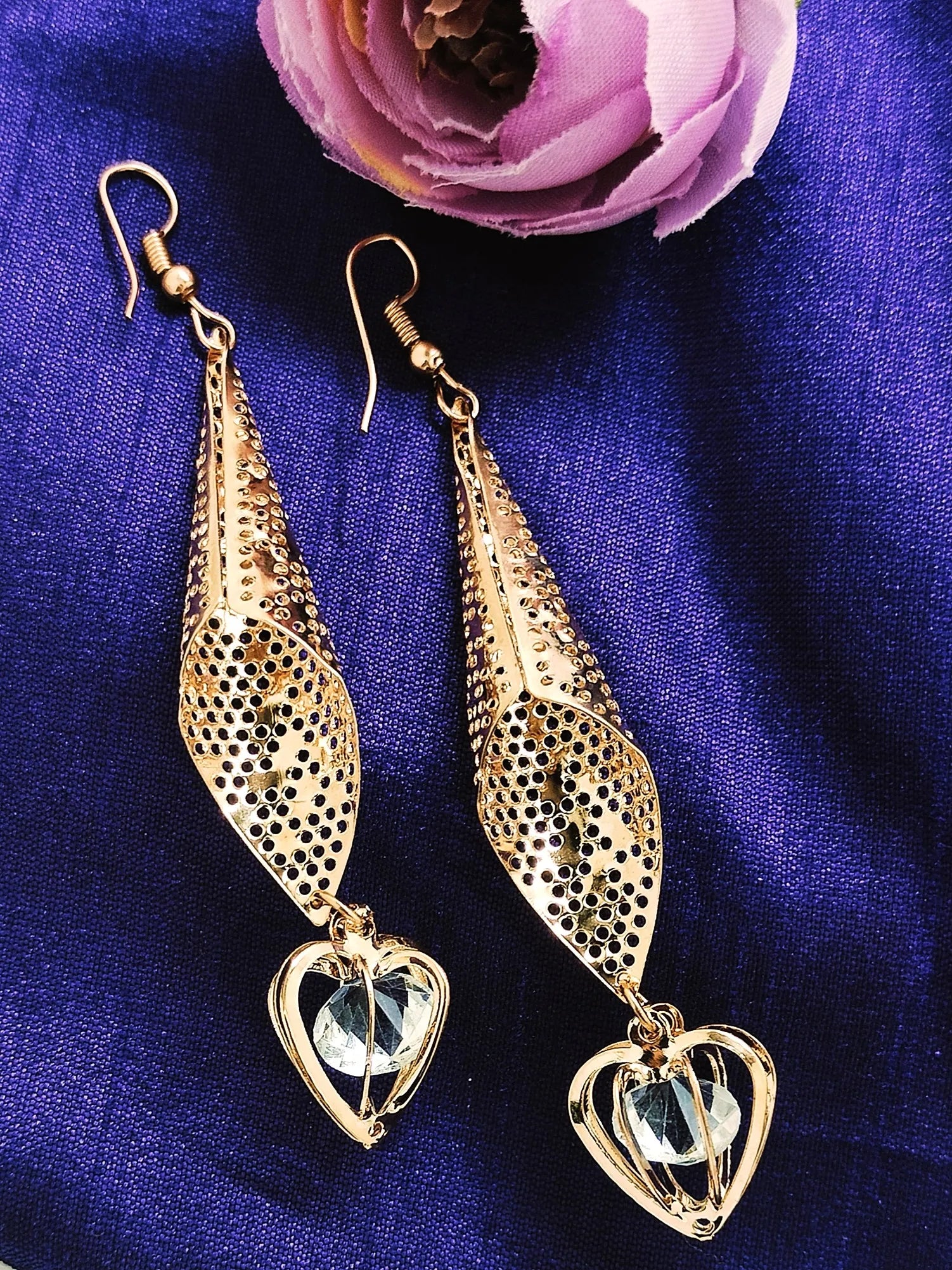 Gold-Plated Contemporary Heart Drop Earrings