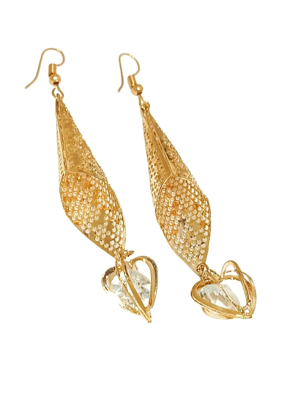 Gold-Plated Contemporary Heart Drop Earrings