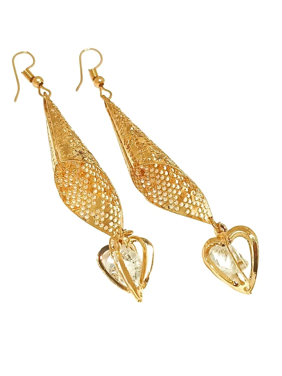 Gold-Plated Contemporary Heart Drop Earrings