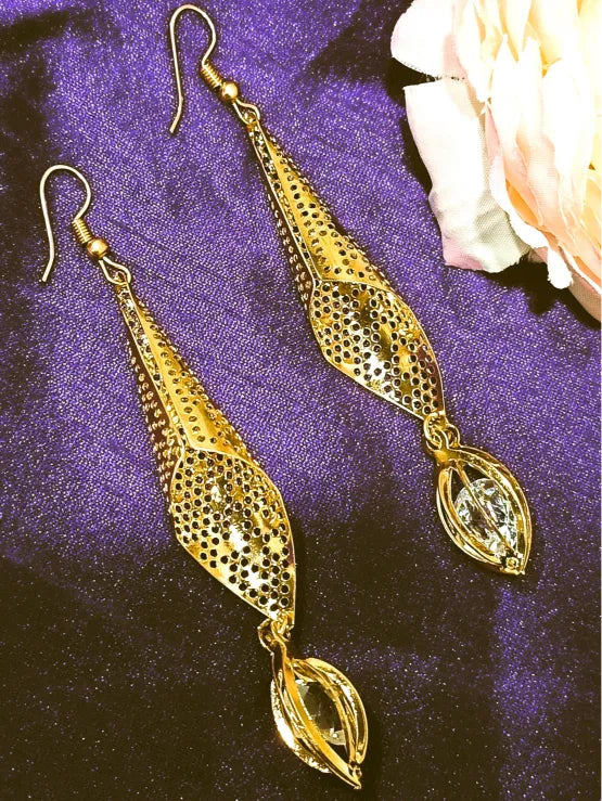Gold-Plated Contemporary Oval Drop Earrings