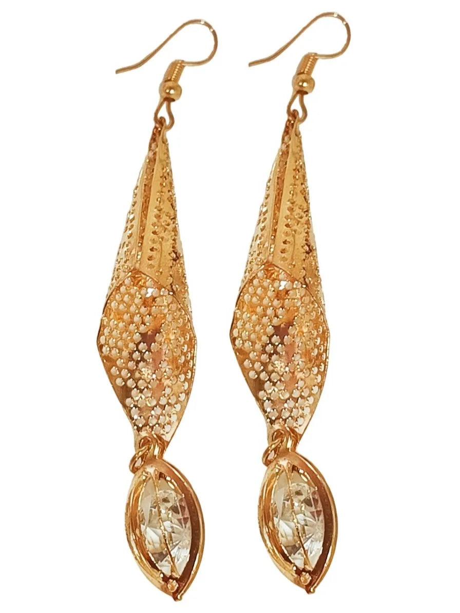 Gold-Plated Contemporary Oval Drop Earrings