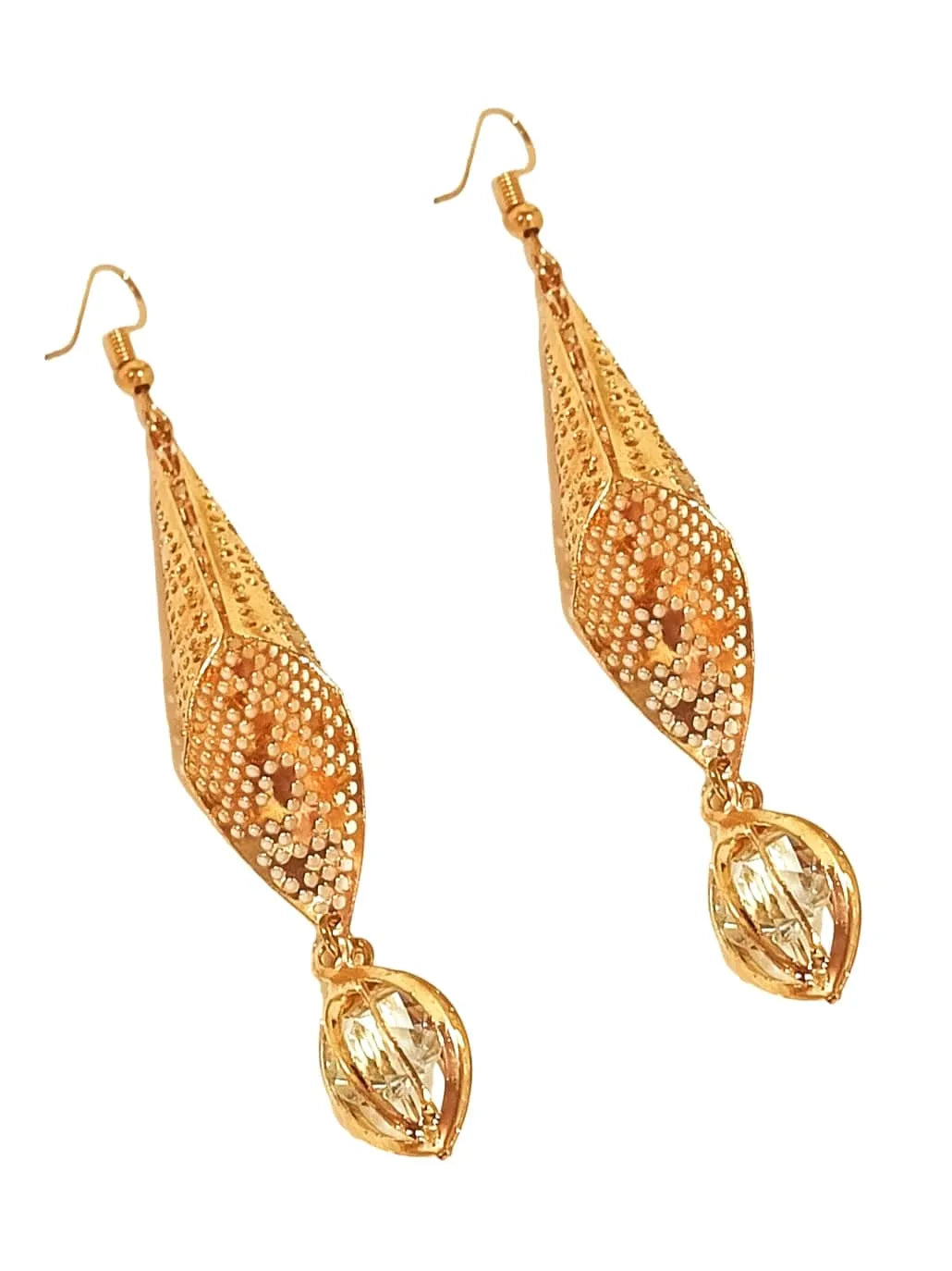 Gold-Plated Contemporary Oval Drop Earrings