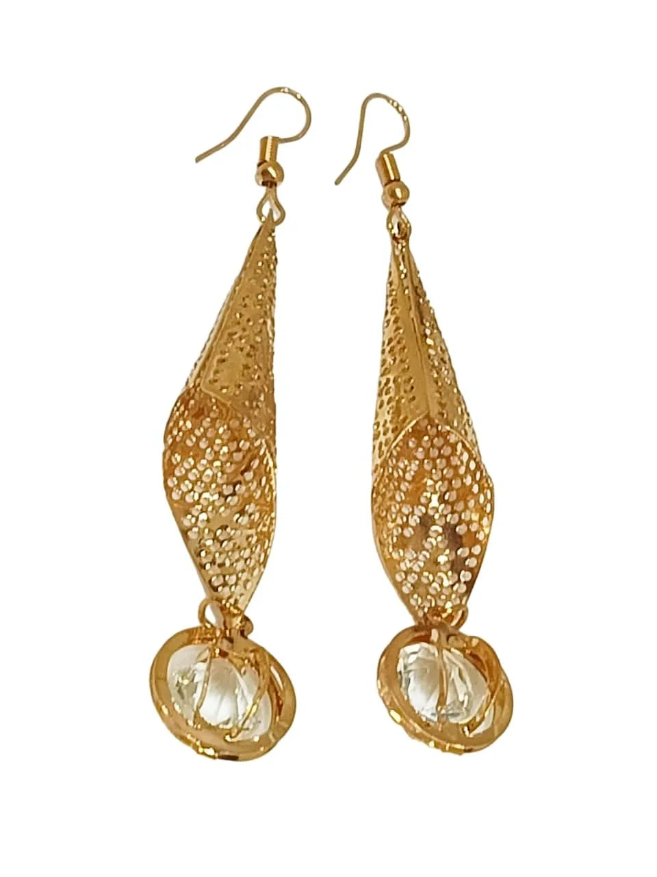 Gold-Plated Stone Studded Geometric Drop Earrings