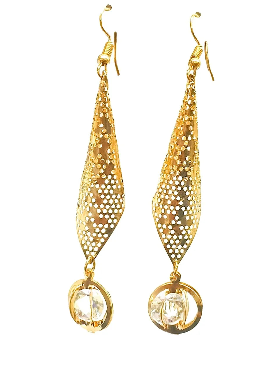 Gold-Plated Stone Studded Geometric Drop Earrings