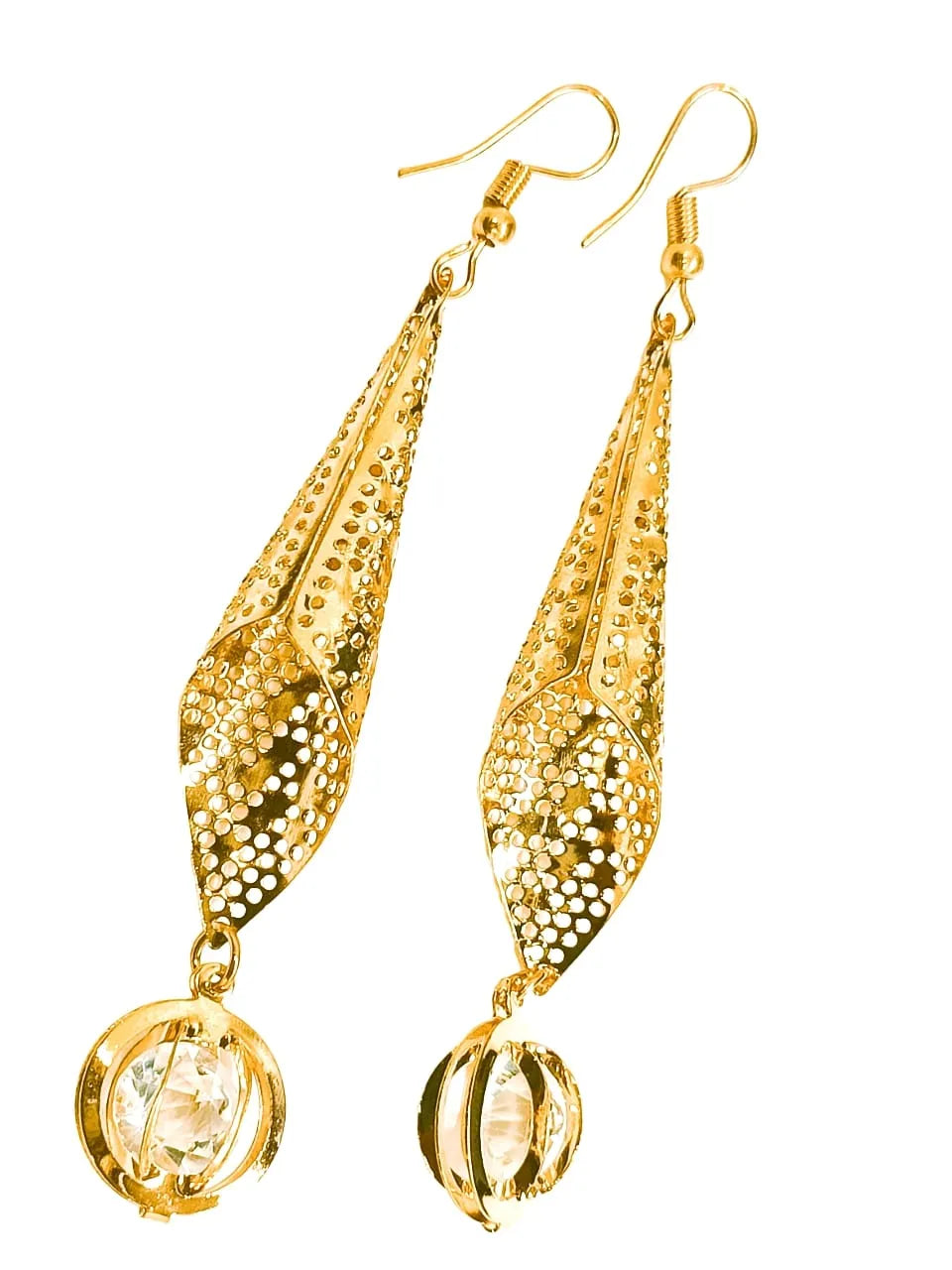 Gold-Plated Stone Studded Geometric Drop Earrings