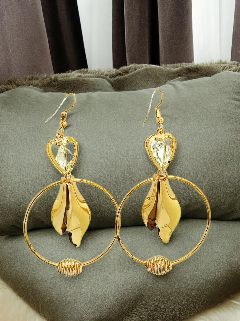 Gold Plated Heart Shaped Drop Earrings